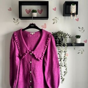 next Women's Fuchsia Ruffle-Collar Button Cardigan